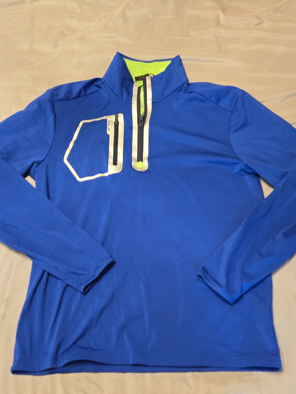 RLX Ralph Lauren Bright Blue Quarter-Zip Pullover with Neon Yellow Trim